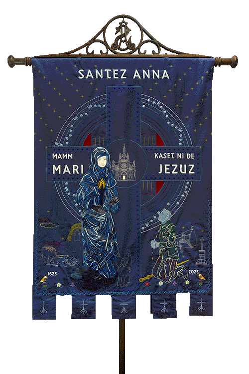Bannière « Santez Anna, mamm Mari, kaset ni de Jezuz » Bannière Sainte Anne côté verso.